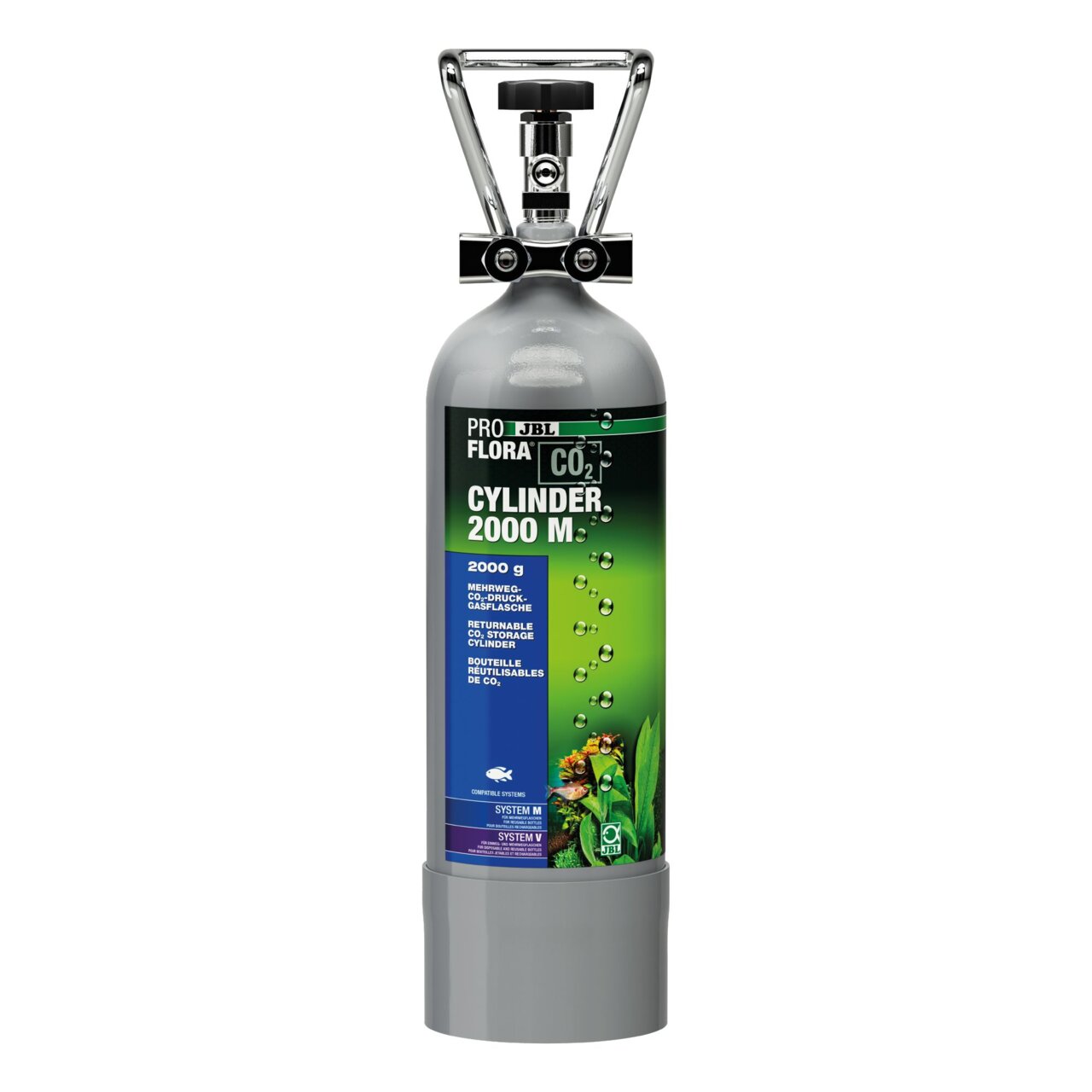JBL ProFlora CO2 Cylinder 2000 M, 2000 g, für Aquarienbesitzer, versorgt Wasserpflanzen optimal mit CO2, wiederbefüllbar, System M.