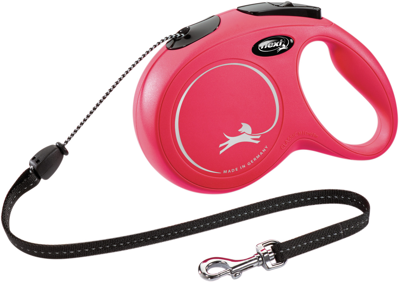 Flexi Classic M Rollleine, Pink, 8m, für mittelgr. Hunde, ergonom. Griff, stabiler Karabiner, komfortabel, Hergestellt in Deutschland.