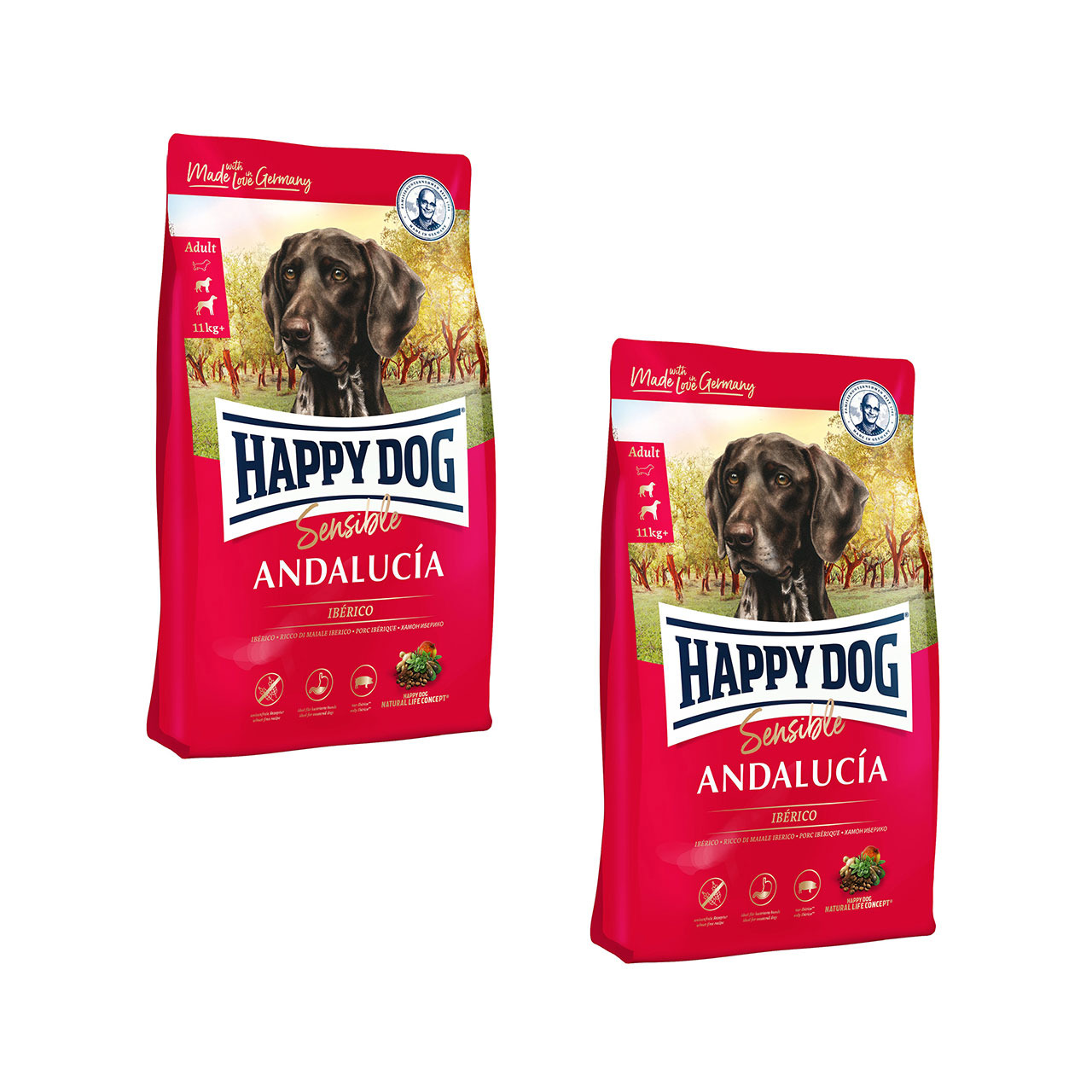 Sparpaket HAPPY DOG Supreme Sensible Andalucía Ibérico 2 x 11 Kilogramm Hundetrockenfutter