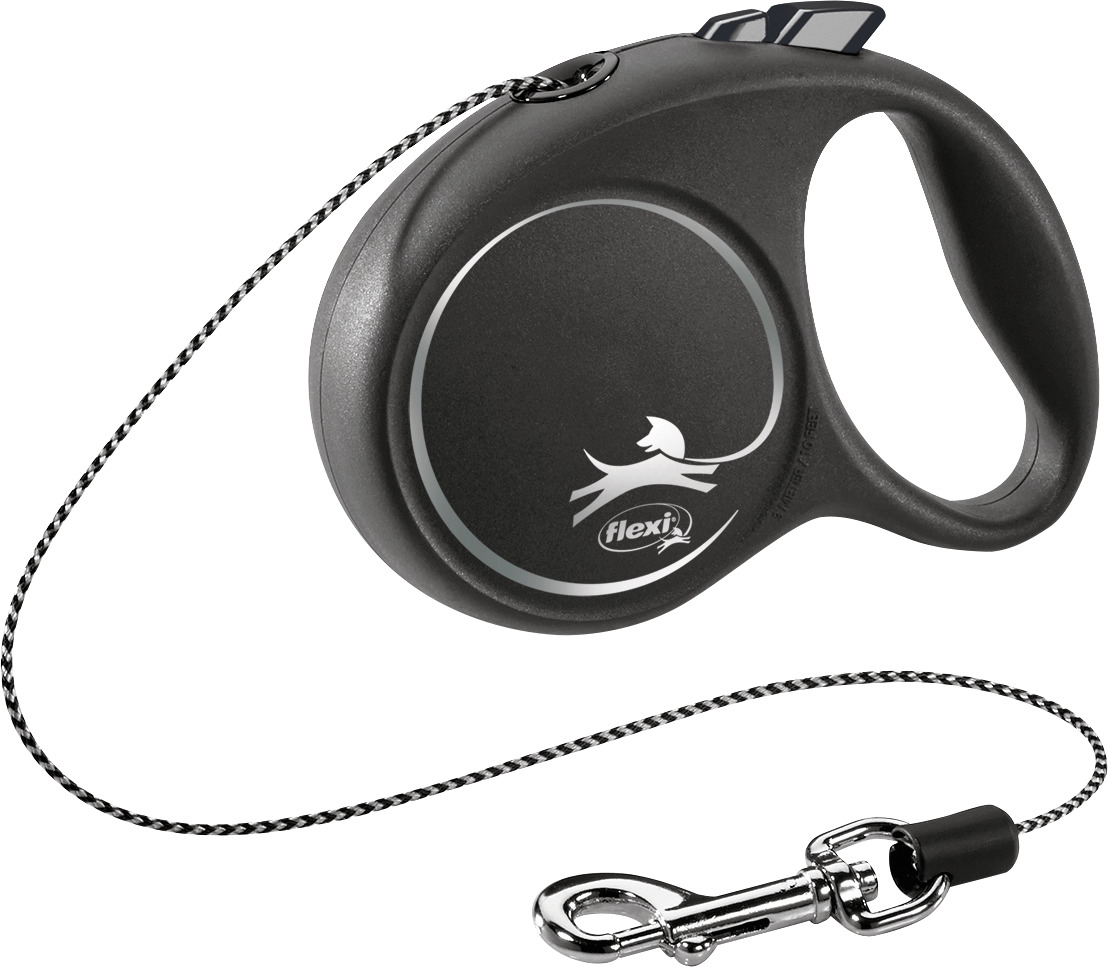 Flexi Roll-Leine New Classic, schwarz, für kl.-mittelgr. Hunde, ergonom. Griff, robuste ausziehb. Schnur, verchromter Karabiner.