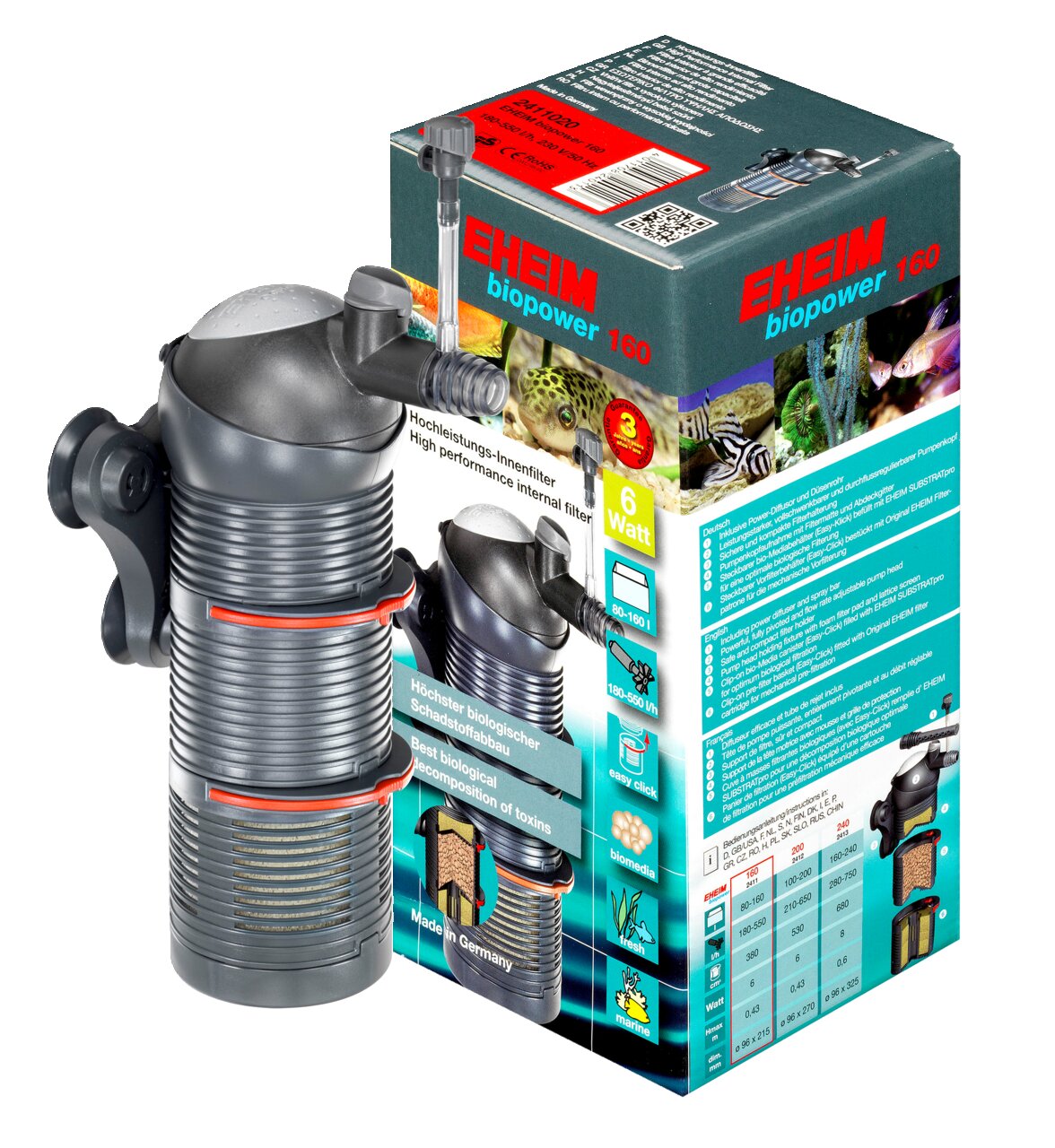 EHEIM biopower 160 Innenfilter, für Aquarien 80-160L, 6W, effektive Schadstoffbeseitigung, einfache Reinigung, „Made in Germany“.
