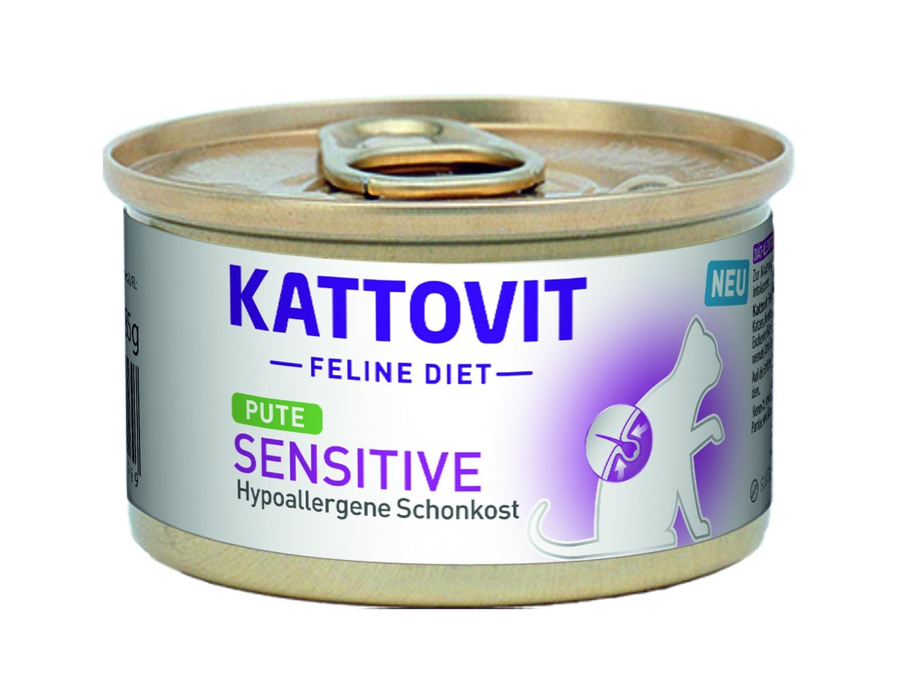 Kattovit Feline Diet Sensitive, Pute, für Katzen mit empfindl. Magen-Allergien, hypoallergen, 85g, ideal für sensible Katzen.