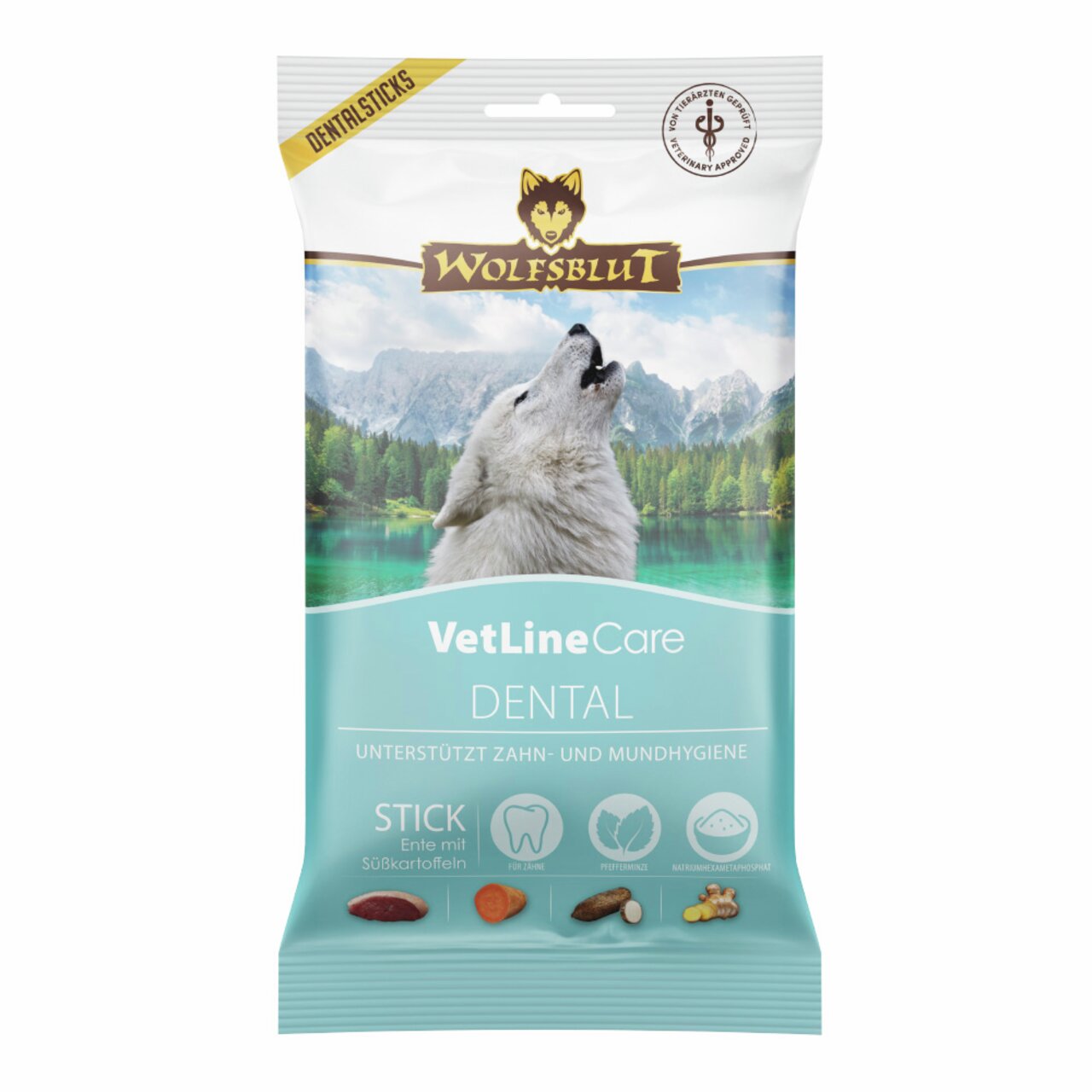Wolfsblut VetLine Care Dental Sticks, Hunde, Ente+Süßkartoffeln, unterstützt Zahn-/Mundhygiene, natürliche Inhaltsstoffe.