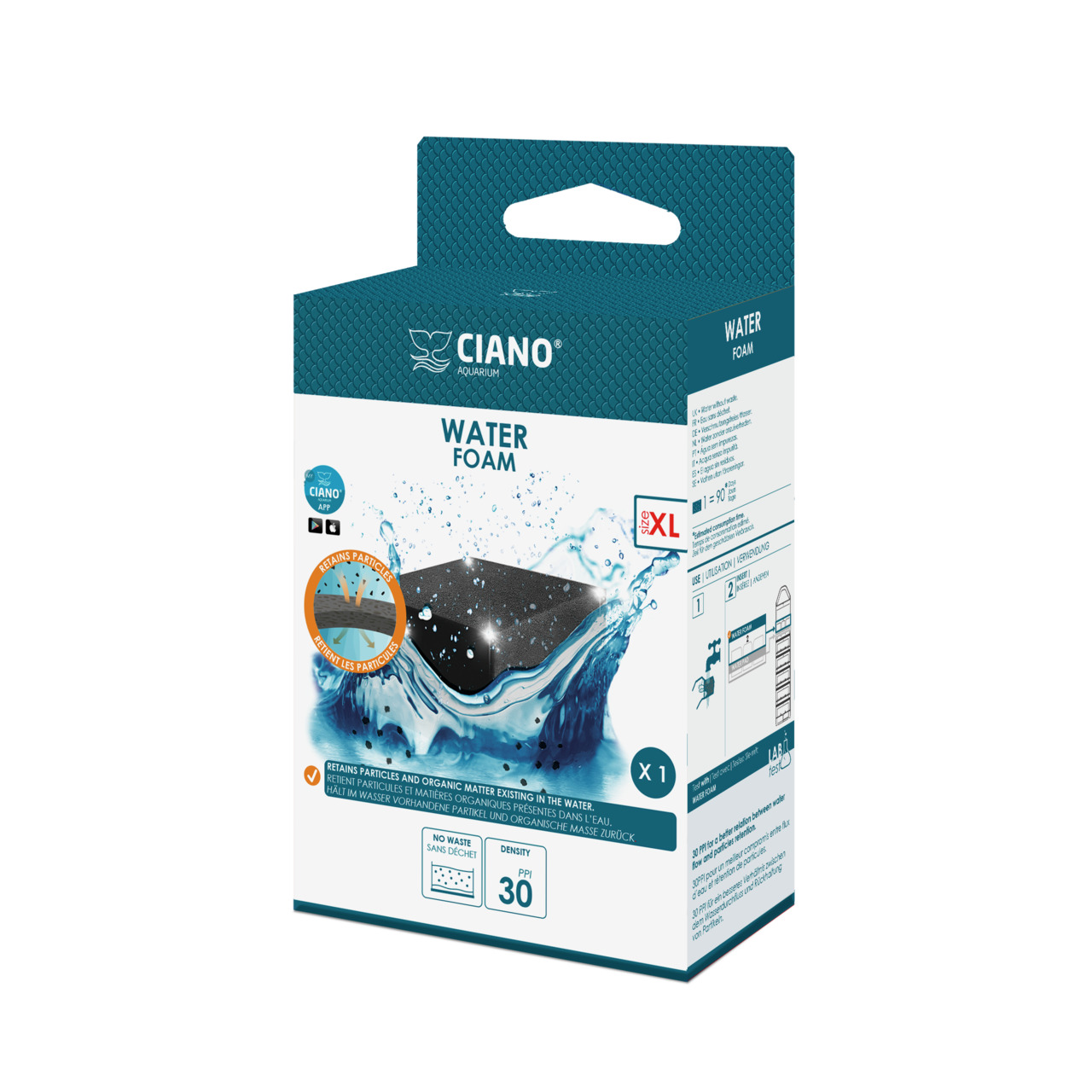 Ciano Water Foam XL, Filtermedium für Aquarienbesitzer, Schaumstofffilter PPI 30, entfernt Partikel/organ. Stoffe, 1 Filter.