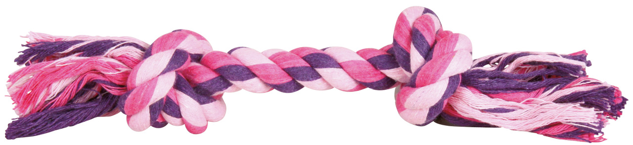 TRIXIE Hundespielzeug: Gedrehtes Baumwollseil (Rosa/Lila/Weiß) mit 2 Knoten, für Kau-/Zerrspiele, Zahnpflege, Spielspaß.