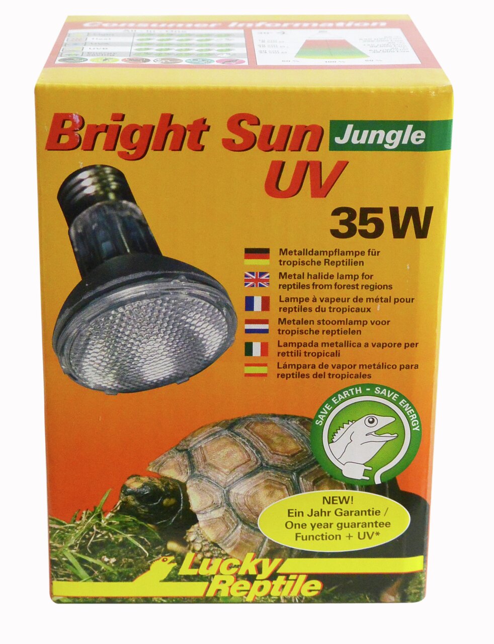 Lucky Reptile Bright Sun Jungle UV, 35W, für tropische Reptilien, UV-Lichtquelle, energiesparend, mit 1 Jahr Garantie.
