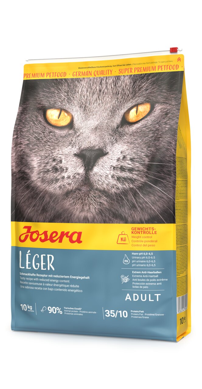 Josera Léger Katzenfutter für adulte Katzen, Geflügel, gewichtskontrollierend und gegen Haarballen, 10 kg Sack.