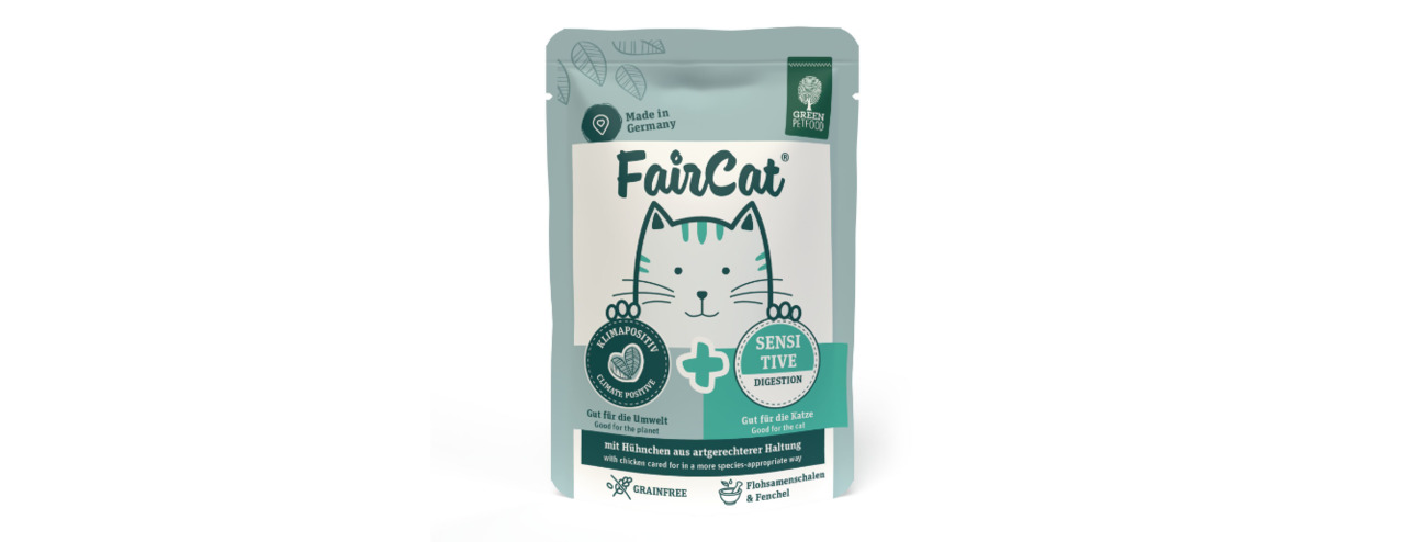 Green Petfood FairCat Sensitive, Katzen mit empfindl. Verdauung, Hühnchen+Fenchel, 85 g, umweltfreundl. Verpackung.