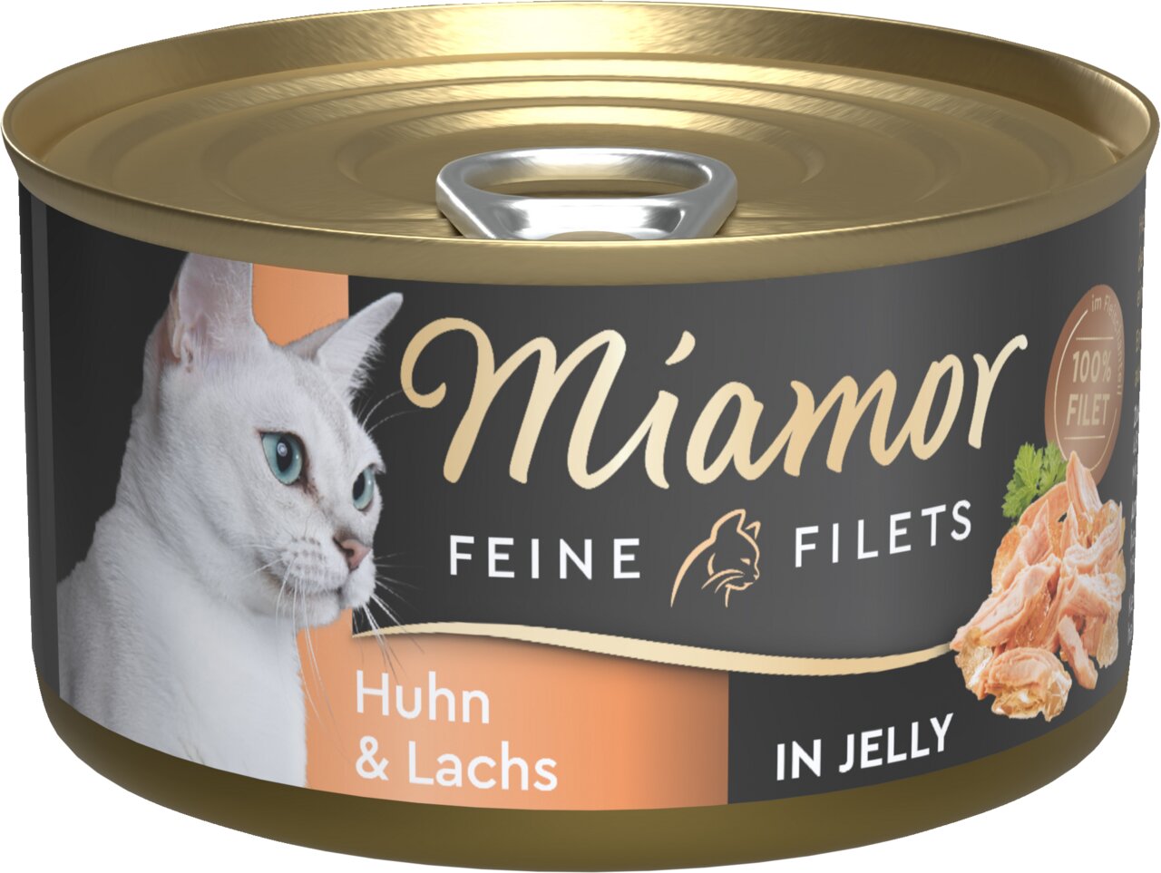 Miamor Feine Filets Katzenfutter, Huhn & Lachs in Jelly, 100 % Filet, für Katzen, 100 g.