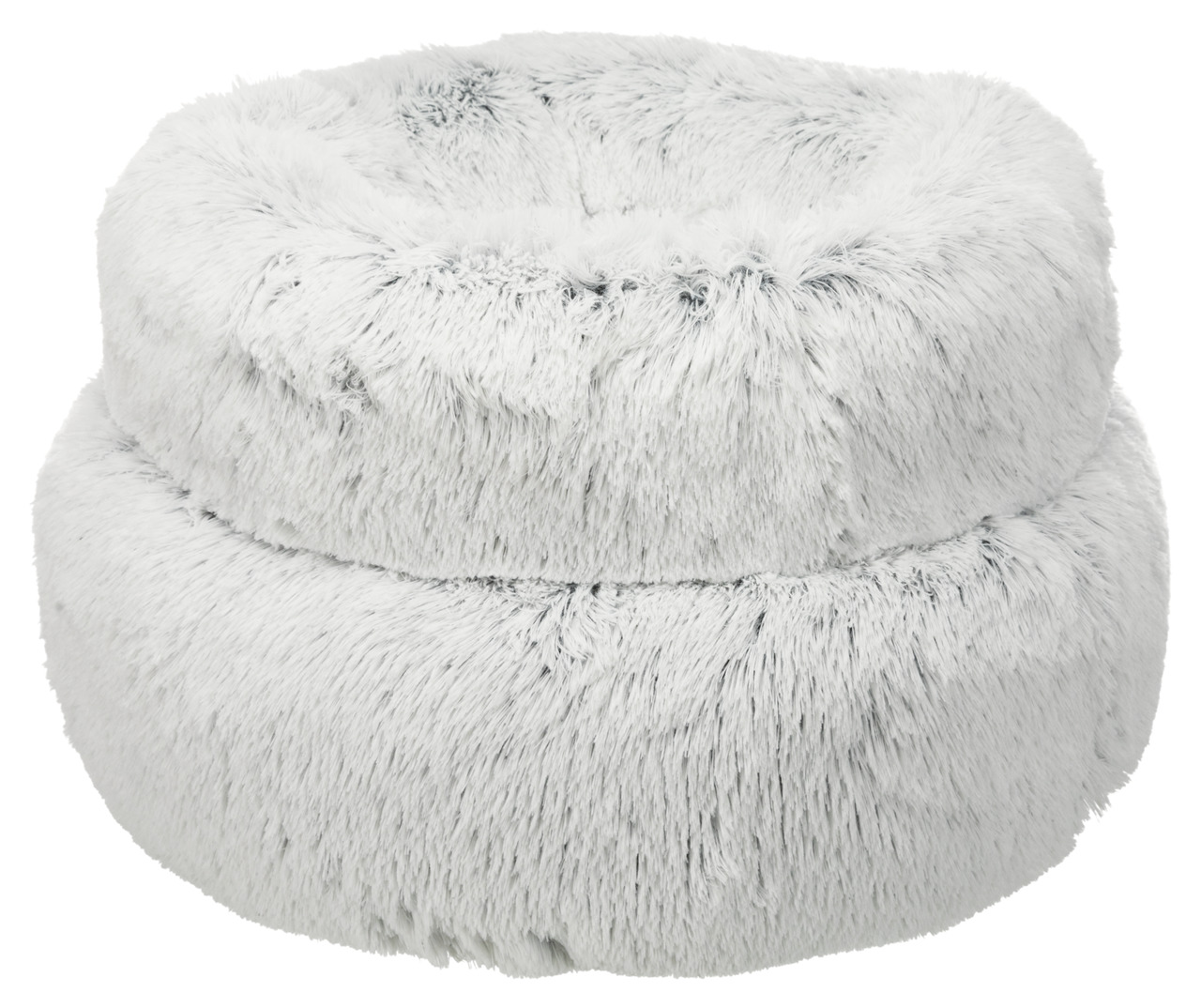 Weiches, rundes Haustierbett von TRIXIE, Modell "Harvey", speziell für Katzen und kleine Hunde. Das Bett ist in einem eleganten Hellgrau gehalten und besteht aus flauschigem Plüschmaterial, das maximalen Komfort bietet. Ideal für Haustiere, die ein gemütl