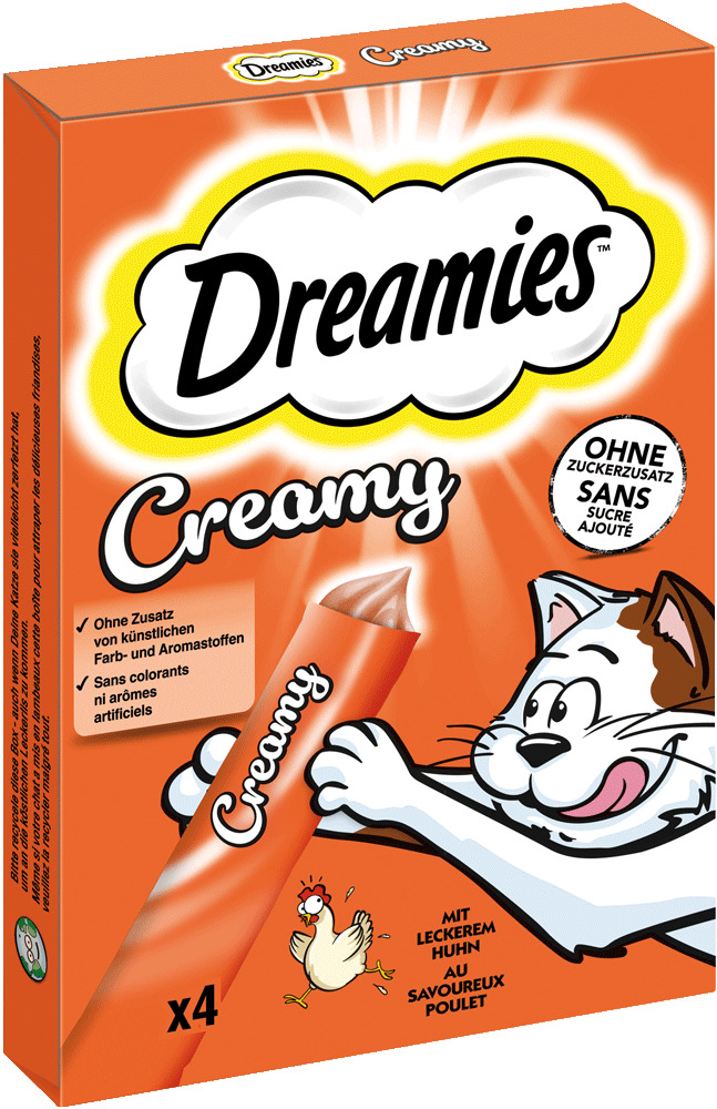 Dreamies Dreamies Creamy, Katzenleckerei, Huhn, ohne Zuckerzusatz/künstl. Farb-/Aromastoffe, 4 Portionen.