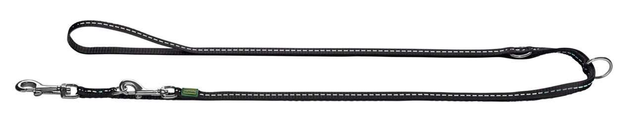 HUNTER Hundeleine Tripoli, Nylon, reflektierende Nähte, für Hunde aller Größen, 200 cm, 2 Karabiner, Metallring, schwarz.
