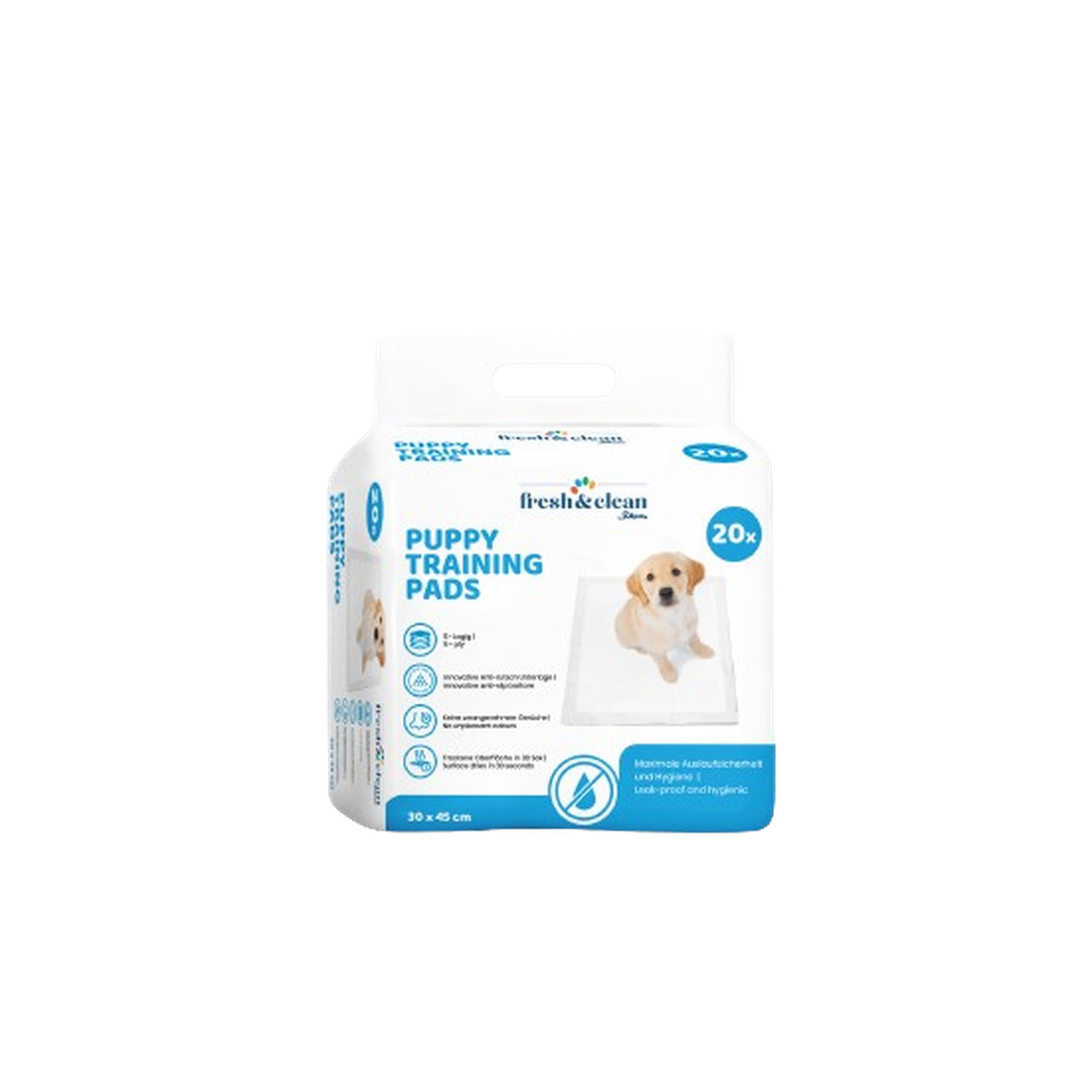 Fresh & Clean Puppy Training Pads, für Welpenbesitzer, 20 Stk., 30x45 cm, saugfähig, auslaufsicher, hygienisch, ideal für Stubenreinheit.