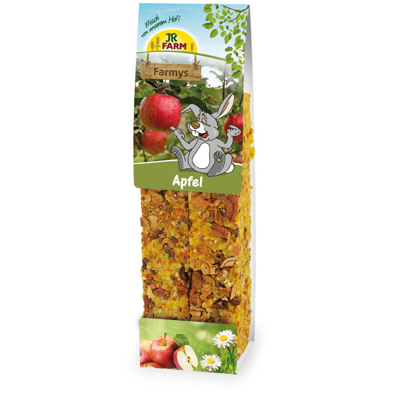 JR FARM Farmys Apfel, Snack für Kaninchen-Nager, mit Apfel & Getreide, 2 Sticks, 140 g.
