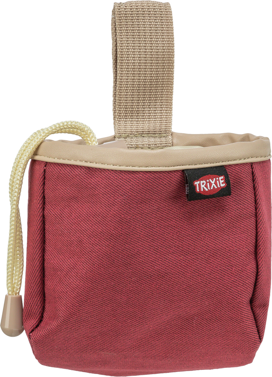 TRIXIE Dog Activity Leckerlibeutel, Rot/beiger Rand, für Hundebesitzer, robust, Kordelzug, ideal für Training, Spaziergänge.