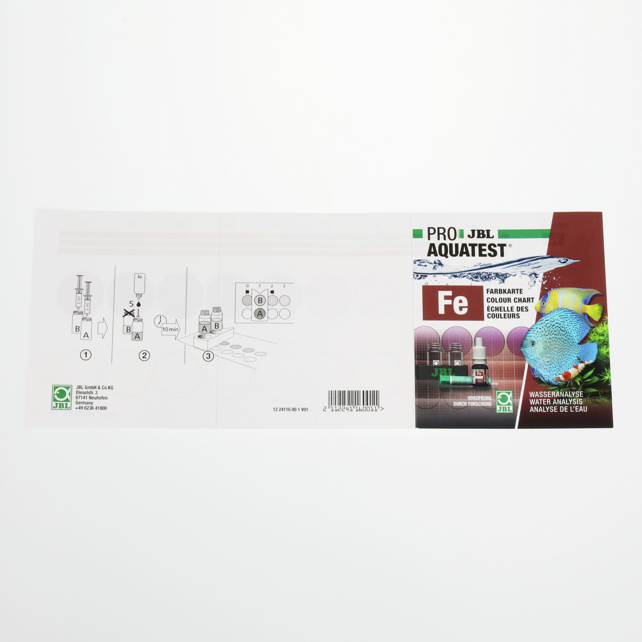 JBL ProAquaTest Fe, Wassertest f. Aquarien, misst Eisengehalt (Fe), Zielgr.: Aquarienbesitzer, inkl. Farbtabelle u. Anleitung.