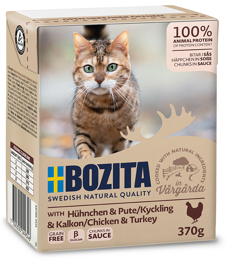 Bozita Swedish Natural Quality Katzenfutter, Huhn & Pute in Soße, 370 g, getreidefrei, natürliche Zutaten, hergestellt in Vårgårda.