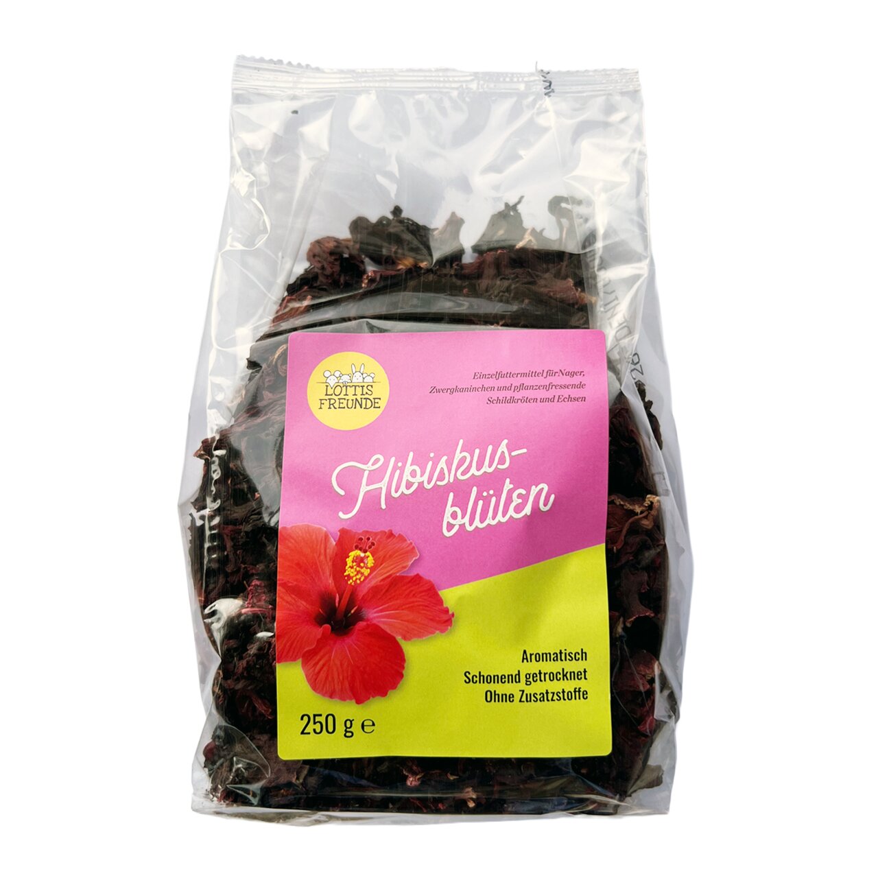 LOTTIS FREUNDE Hibiskusblüten für Zwergkaninchen, pflanzenfressende Schildkröten und Echsen, aromatisch, 250 g