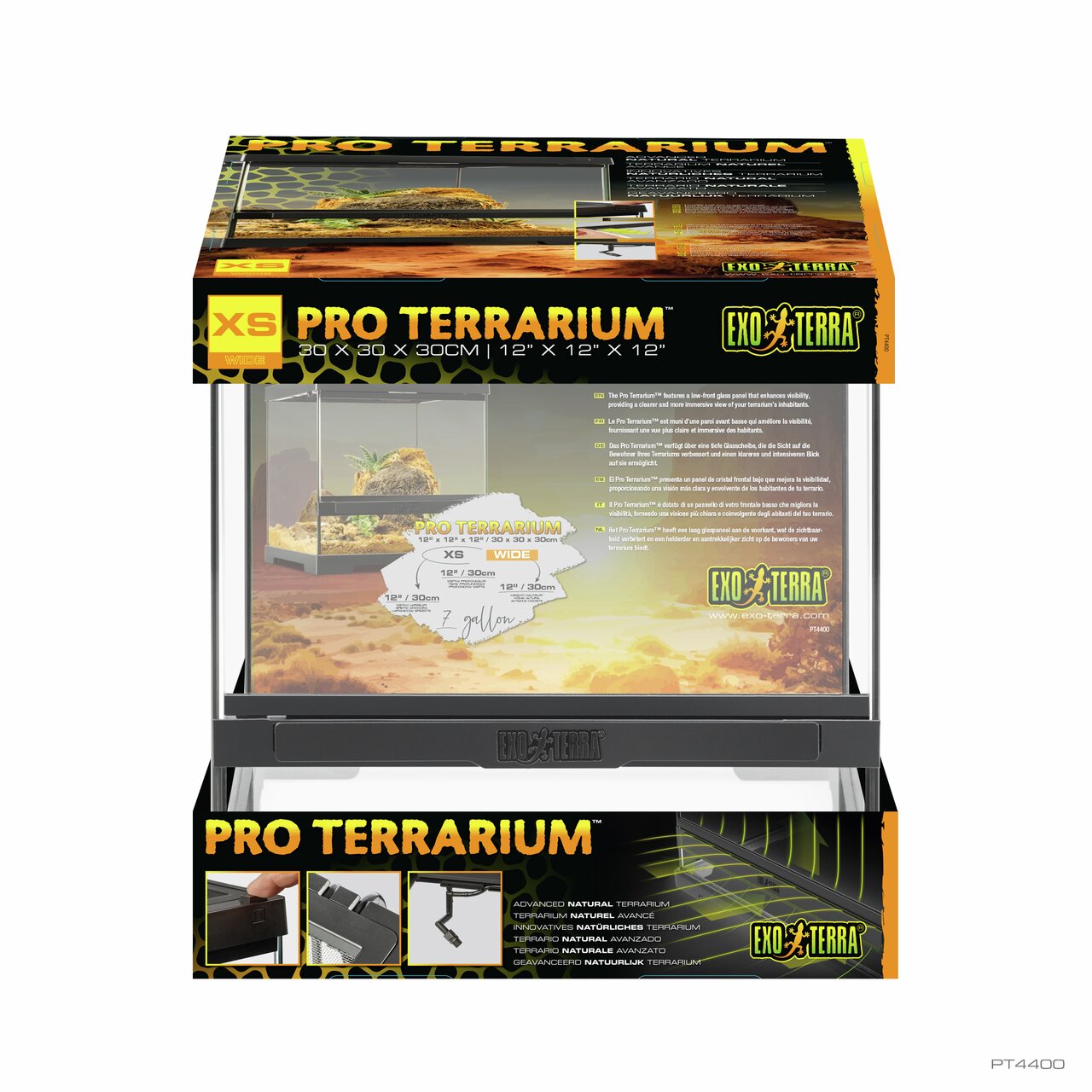 Exo Terra Pro Terrarium XS, 30x30x30 cm, für Reptilien/Amphibien, robust, einfache Handhabung, nat. Optik, ideal für kleine Tiere.