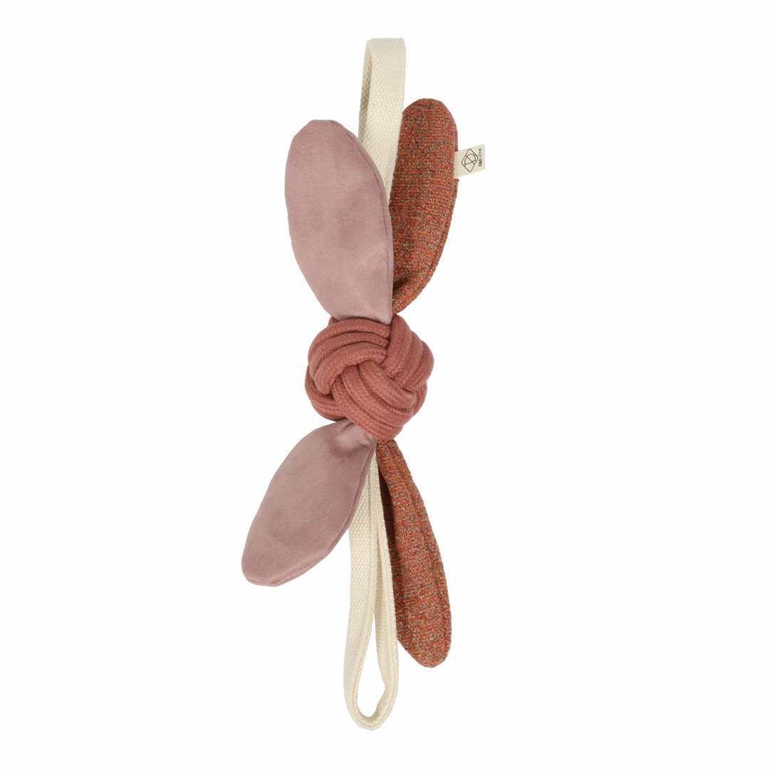 Designed by Lotte „D&D Knoten Bunny“, Hundespielzeug, Rosa/Braun, robust, Zahnpflege, ca. 30 cm, weiche Stoffohren.
