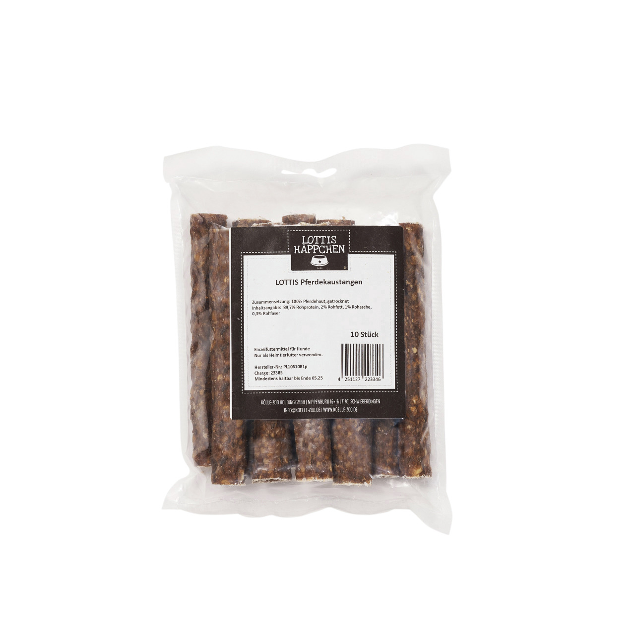 LOTTIS HÄPPCHEN: 10 Pferdekaustangen für Hunde, 100 % getrocknetes Pferdefleisch, Ergänzungsfuttermittel, 225 g.