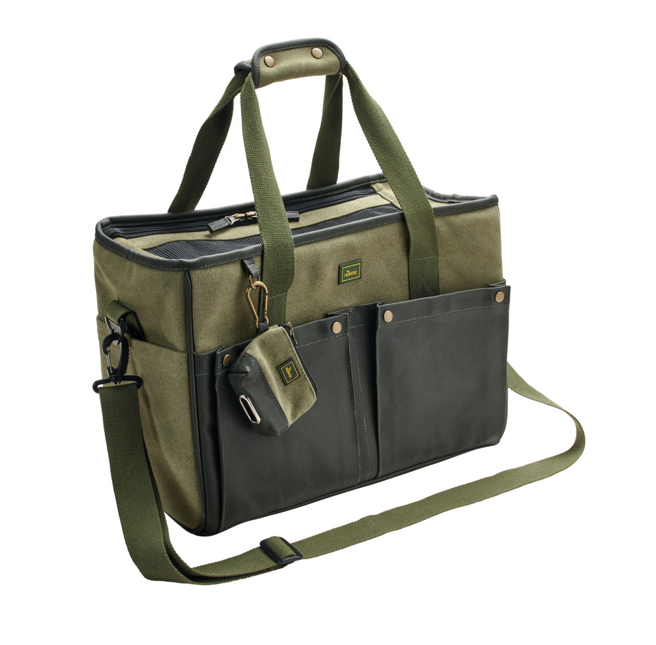 HUNTER Transporttasche Outdoor, oliv/schwarz, für Hunde & Katzen, robust, 2 Außentaschen, Schultergurt, Komfort & Sicherheit.