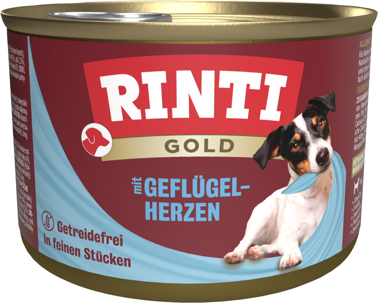 RINTI Gold Hundefutter Geflügelherzen, getreidefrei, in feinen Stücken, für Hunde, 400g.