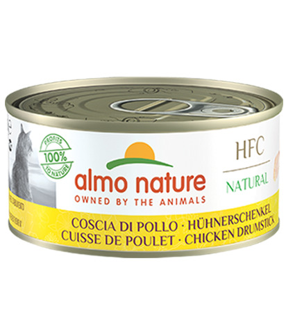 Almo Nature HFC Natural Katzenfutter, Hühnerschenkel, 100 % natürlich, 70 g, für Katzen, hochwertige Zutaten.