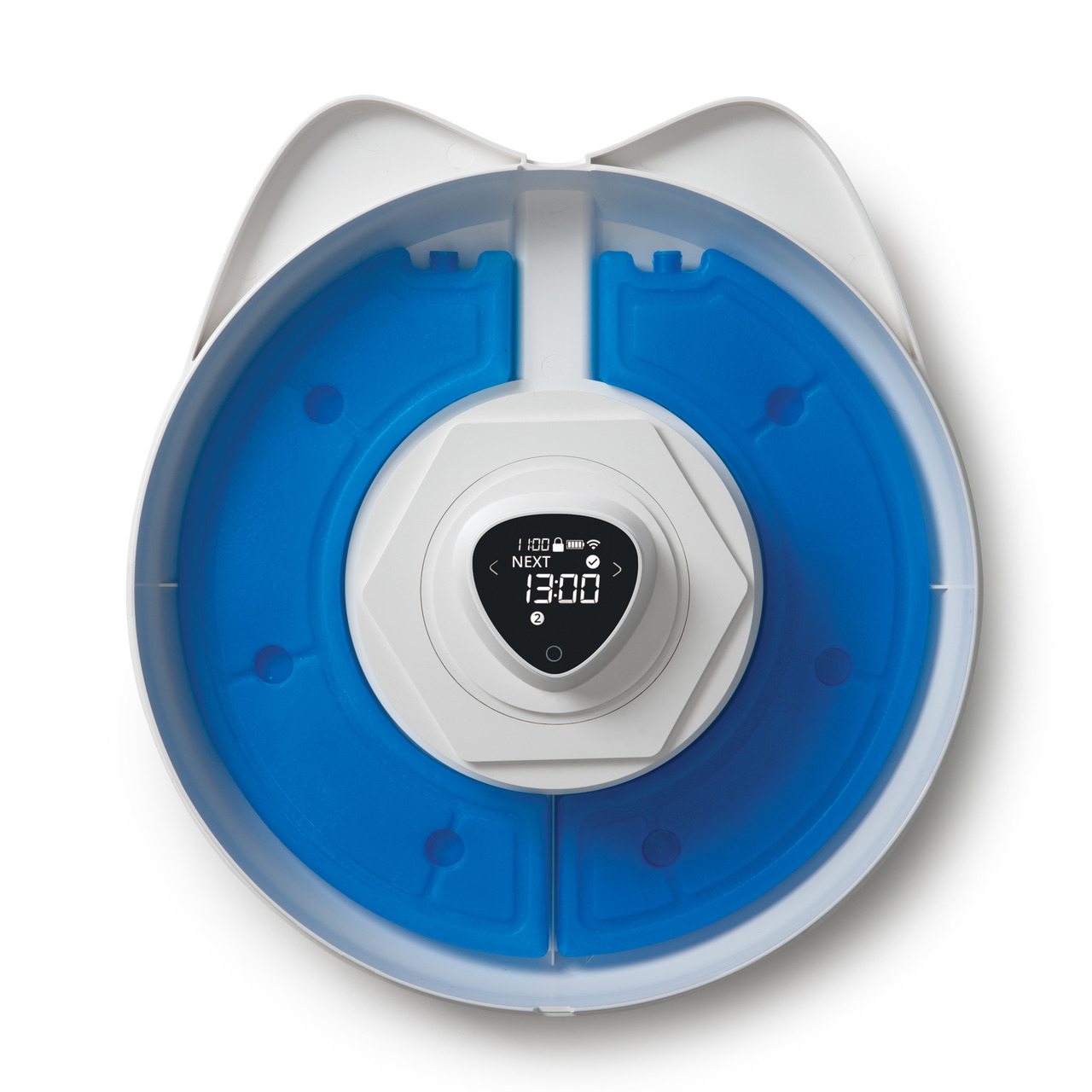 Catit PIXI Smart Futterautomat für Katzen, modernes Design, digitales Display, präzise zeitgesteuerte Fütterung, innovativ.