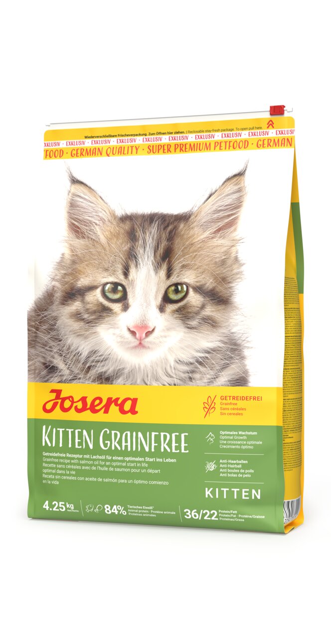 Josera Kitten Grainfree Trockenfutter für Kätzchen, getreidefrei mit Geflügel und Lachs, Anti-Haarballen, 4,25 kg.