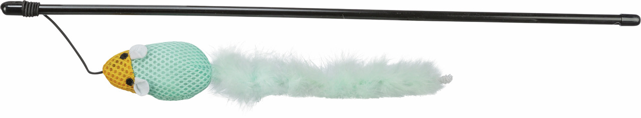 TRIXIE Spielangel für Katzen, Vogel-Design (gelber Kopf, grüner Körper, mintf. Feder), fördert Bewegung & Spieltrieb.