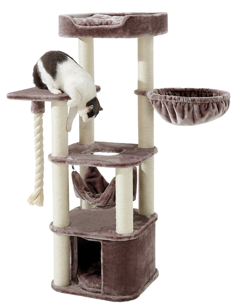 Nobby Kratzbaum Classic für Katzen, braun, mit Ebenen, Hängematte, Höhle, Seil, Liegeflächen, 120 cm, ideal für Spiel & Krallenpflege.