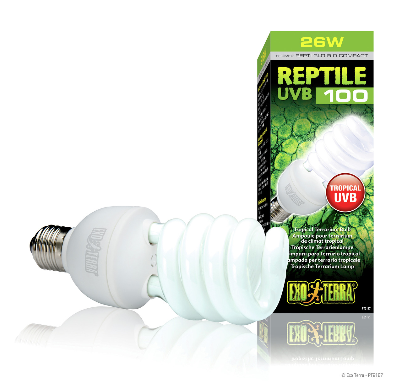 Exo Terra Reptile UVB 100 Lampe 26W, für tropische Terrarien, Reptilienhalter, optimale UVB-Versorgung, tropische UVB-Strahlung.