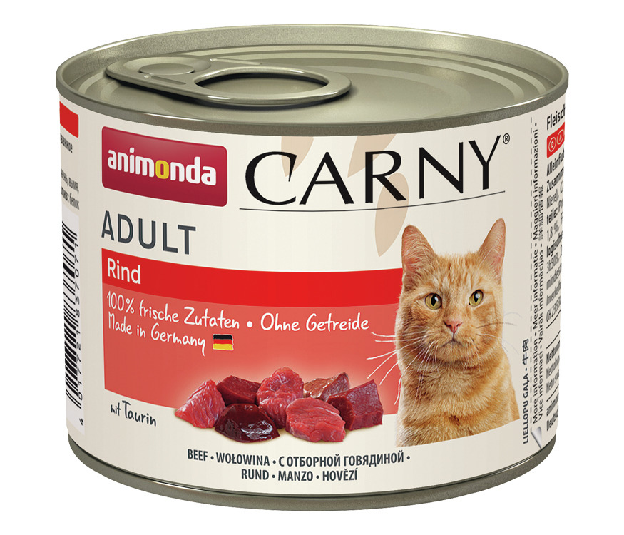 Animonda Carny Adult Rind, für ausgew. Katzen, Geschm.: Rind, 100 % frische Zutaten, ohne Getreide, mit Taurin, 200 g.