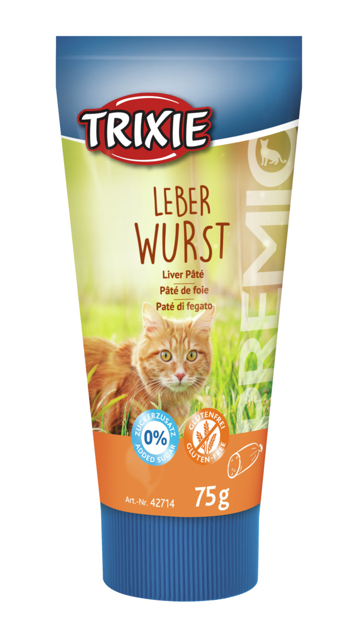 TRIXIE Leberwurst für Katzen, glutenfrei, ohne Zuckerzusatz, 75 g, Art.-Nr.: 42714.