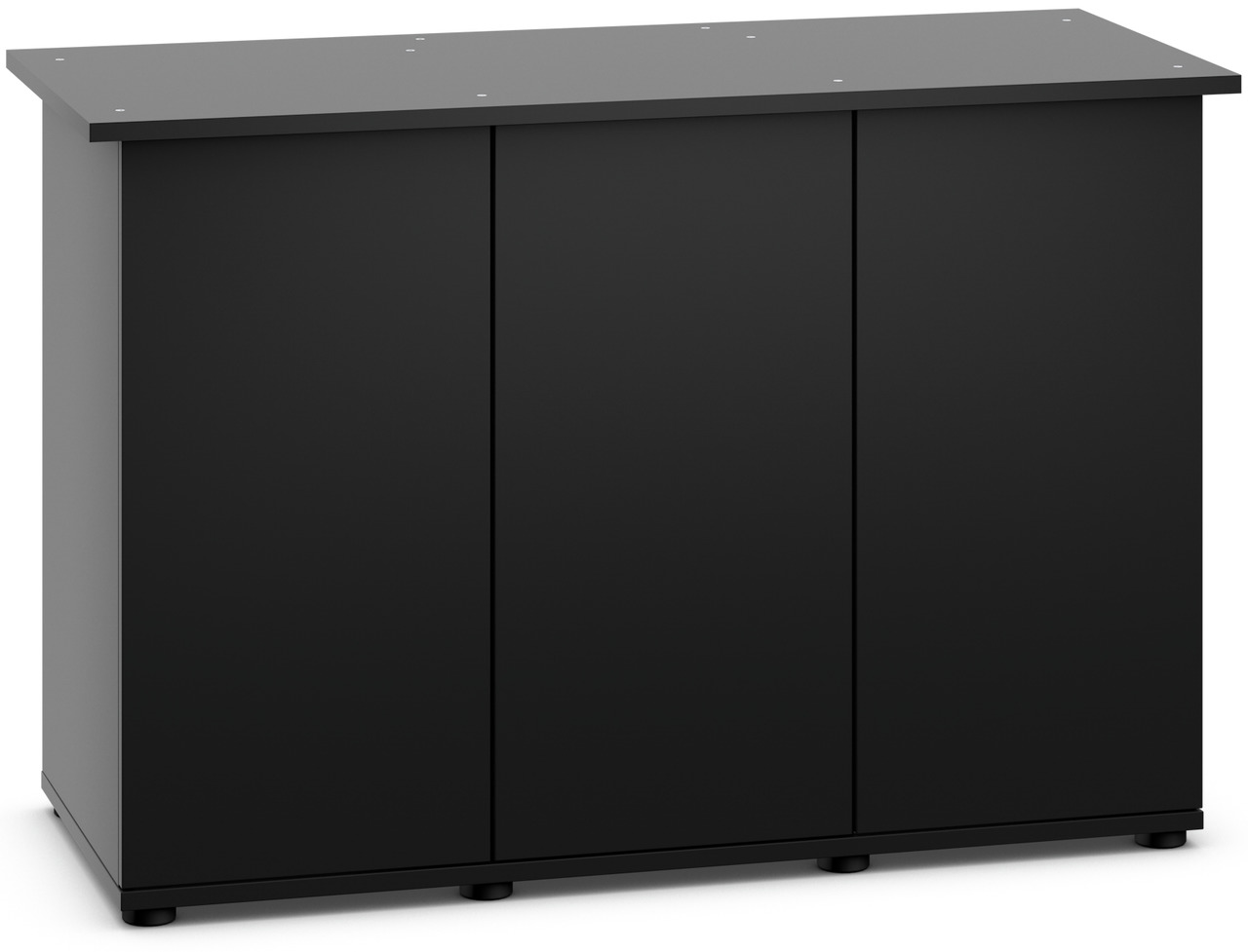 Schwarzer Unterschrank der Marke JUWEL, passend für Aquarien. Der Schrank verfügt über drei Türen und bietet ausreichend Stauraum für Zubehör und Pflegeprodukte. Das schlichte, moderne Design fügt sich nahtlos in verschiedene Wohnräume ein. Maße und Detai