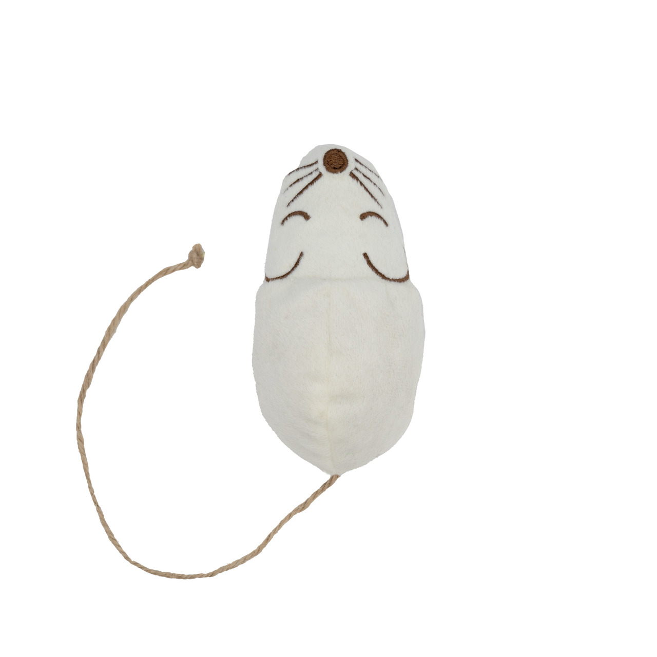 Allpets Katzenspielzeug: Weiße Stoffmaus mit Schnur, weiche Oberfläche, ideal für Katzen zum Spielen/Tragen.