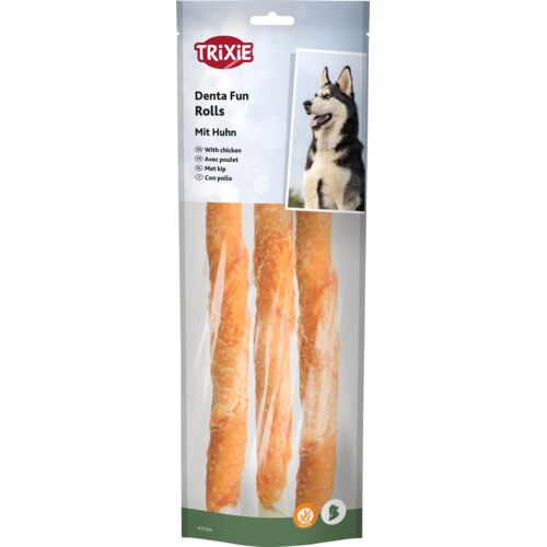 TRIXIE Denta Fun Rolls mit Huhn: Kaustangen für Hunde, zahnfreundl. Belohnung, Hühnerfleisch, 3 Stk.