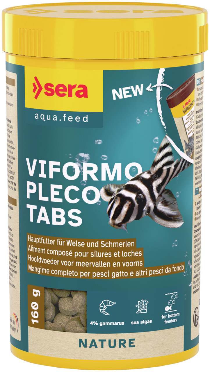 sera Viformo Pleco Tabs, Hauptfutter für Welse-Schmerlen, 4 % Gammarus & Meeresalgen, 160 g, „Nature“ für natürliche Inhaltsstoffe.