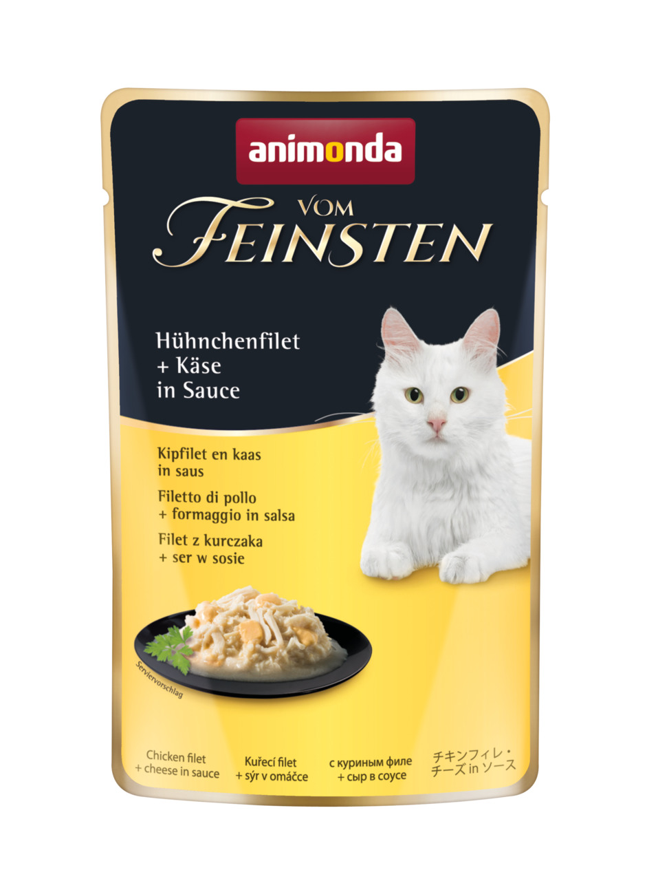 animonda Vom Feinsten Katzenfutter, Hühnerfilet & Käse in Sauce, für ausgewachsene Katzen, 100 g.