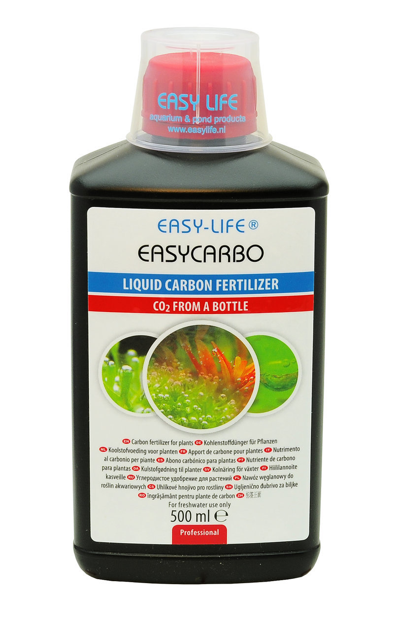 Easy-Life EasyCarbo, flüssiger Kohlenstoffdünger für Süßwasseraquarienpflanzen, 500 ml, „CO2 from a bottle“, roter Verschluss.