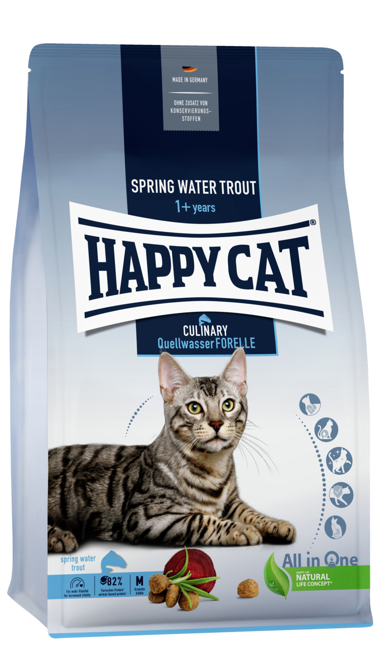 Sparpaket HAPPY CAT Supreme Culinary Quellwasser-Forelle  2 x 4 Kilogramm Katzentrockenfutter