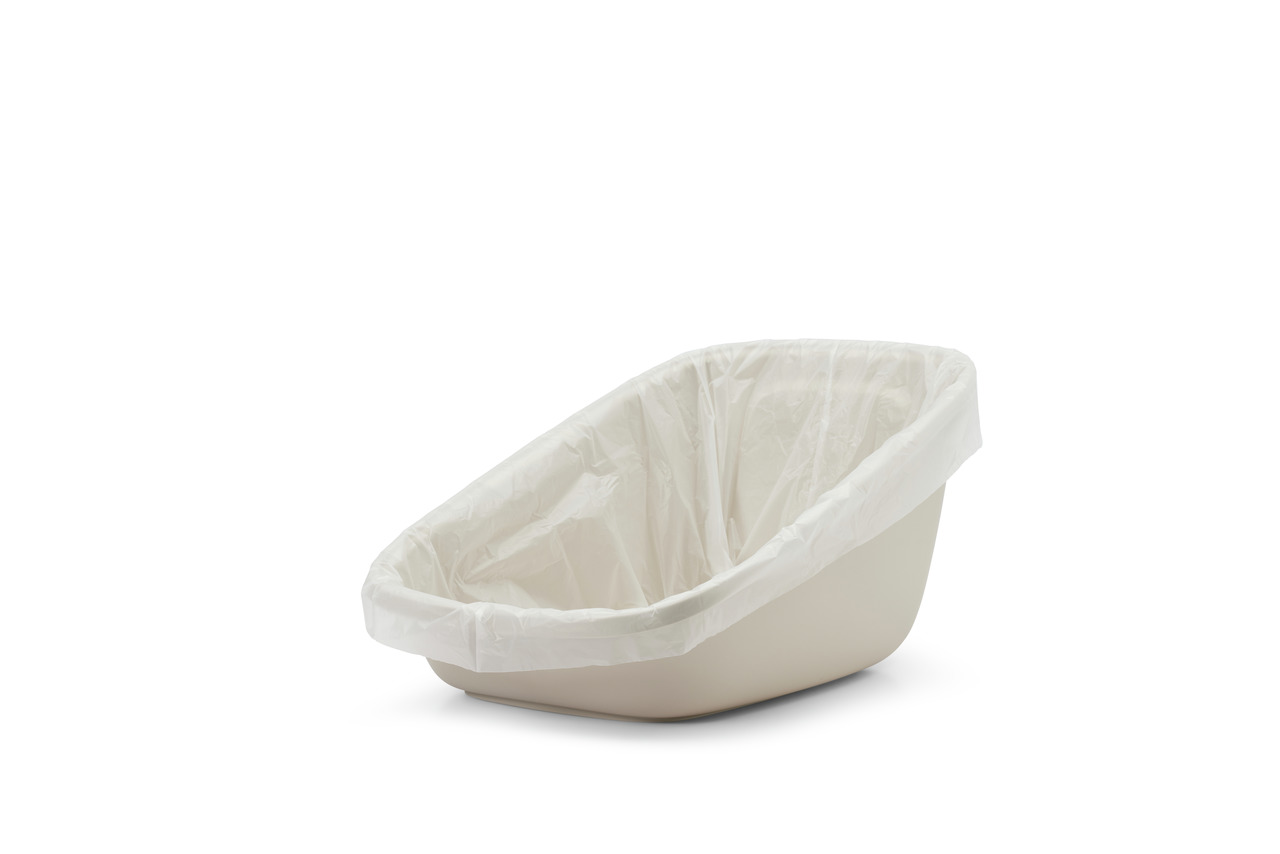 SAVIC Katzentoilette, oval, cremefarben, mit weißem Einlegebeutel, hygienisch, ideal für tägliche Nutzung, fördert Sauberkeit.