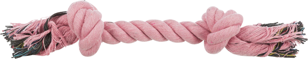 Ein rosa Kauspielzeug für Hunde der Marke TRIXIE, Modell "Spieltau", geeignet für Hunde aller Größen. Das robuste Tau aus Baumwollfasern fördert die Zahnpflege und sorgt für Spielspaß. Länge ca. 26 cm. Ideal für interaktive Spiele und zur Stärkung der Bin