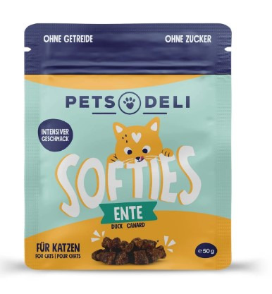 Pets Deli Softies Ente, Katzensnack, getreide- & zuckerfrei, intensiver Geschmack, 50 g, gesunde Belohnung für Katzen.