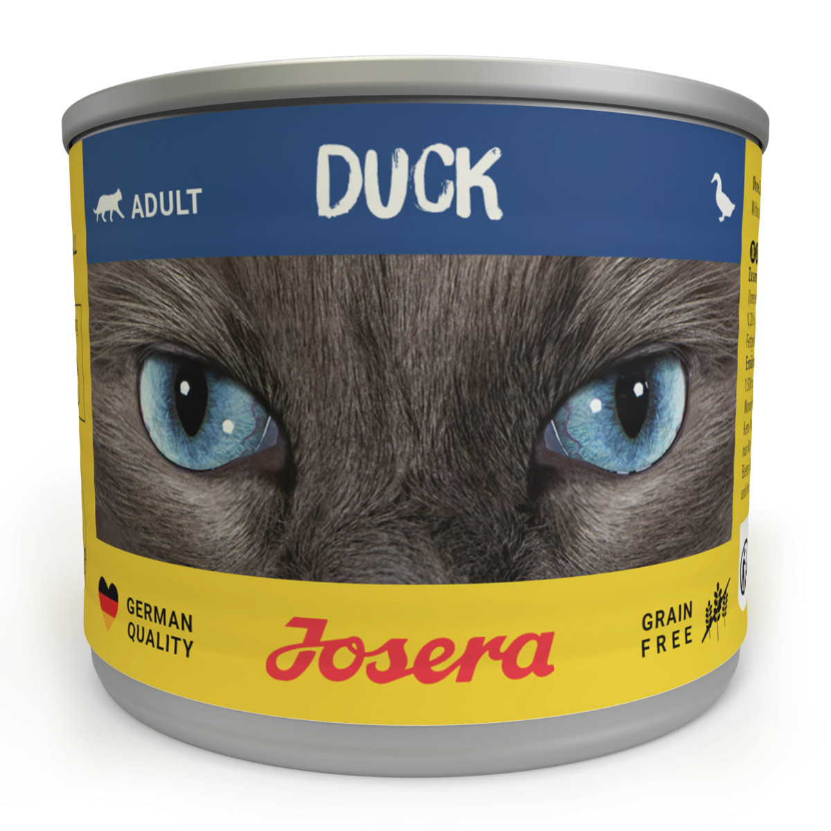 Josera Katzenfutter Adult, Ente, getreidefrei, dt. Qualität, 400g, für ausgew. Katzen, Verpackung Blau-Gelb, „Grain Free“.