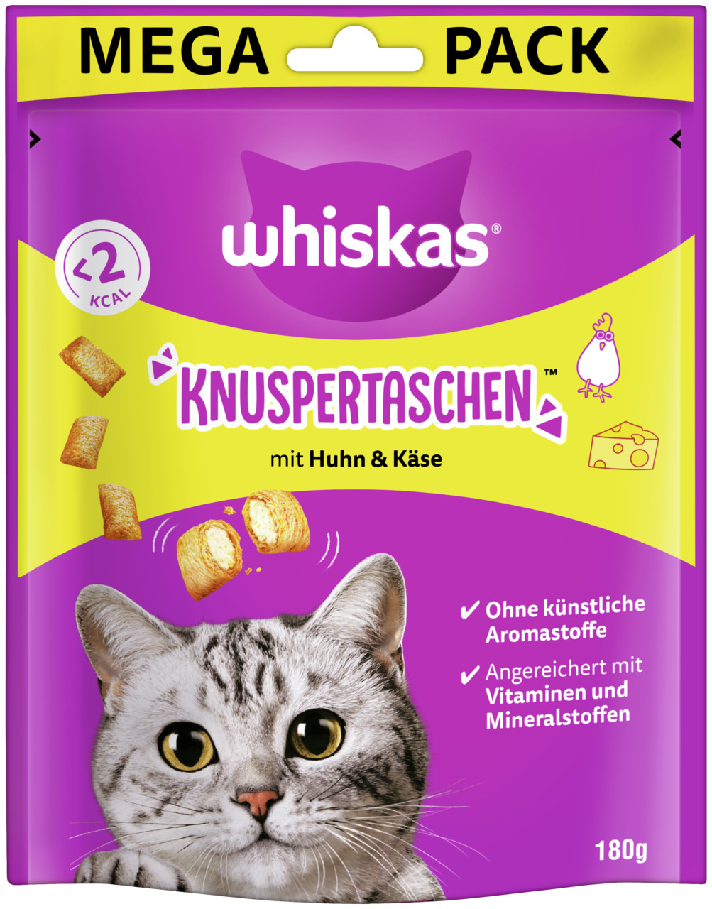 Sparpaket 2 x 180 g Whiskas Knuspertaschen mit Huhn & Käse Katzen Snack