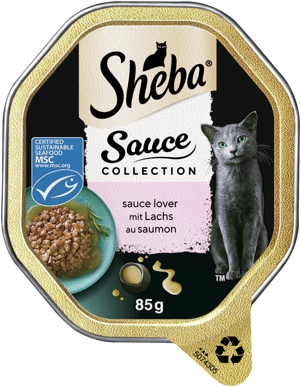 Sheba Sauce Collection, Katzenfutter, mit Lachs, 85 g, MSC-zertifiziert, für Katzenliebhaber, hochwertiges Nassfutter.