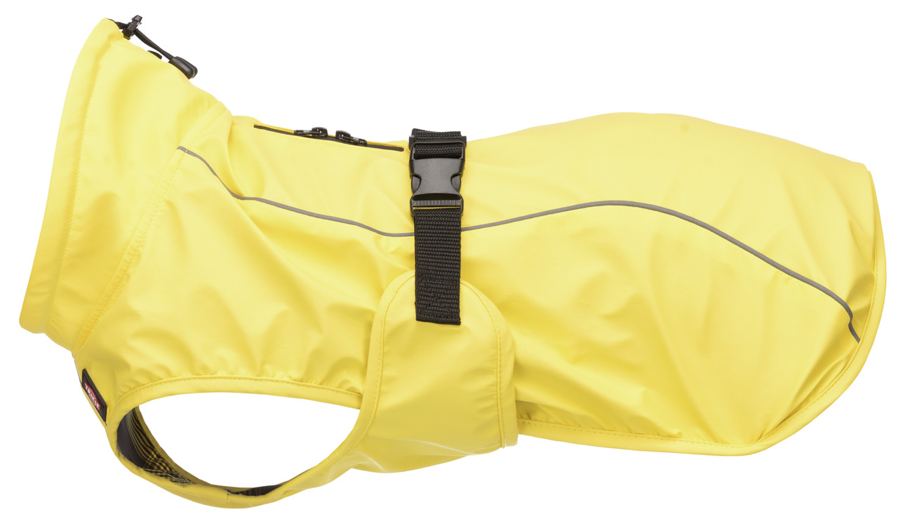 TRIXIE Raincoat Lorient, gelber Hundemantel, wasserabweisend, reflektierend, verstellbar, für Hunde, ideal bei Regen, Größe auf Bild.
