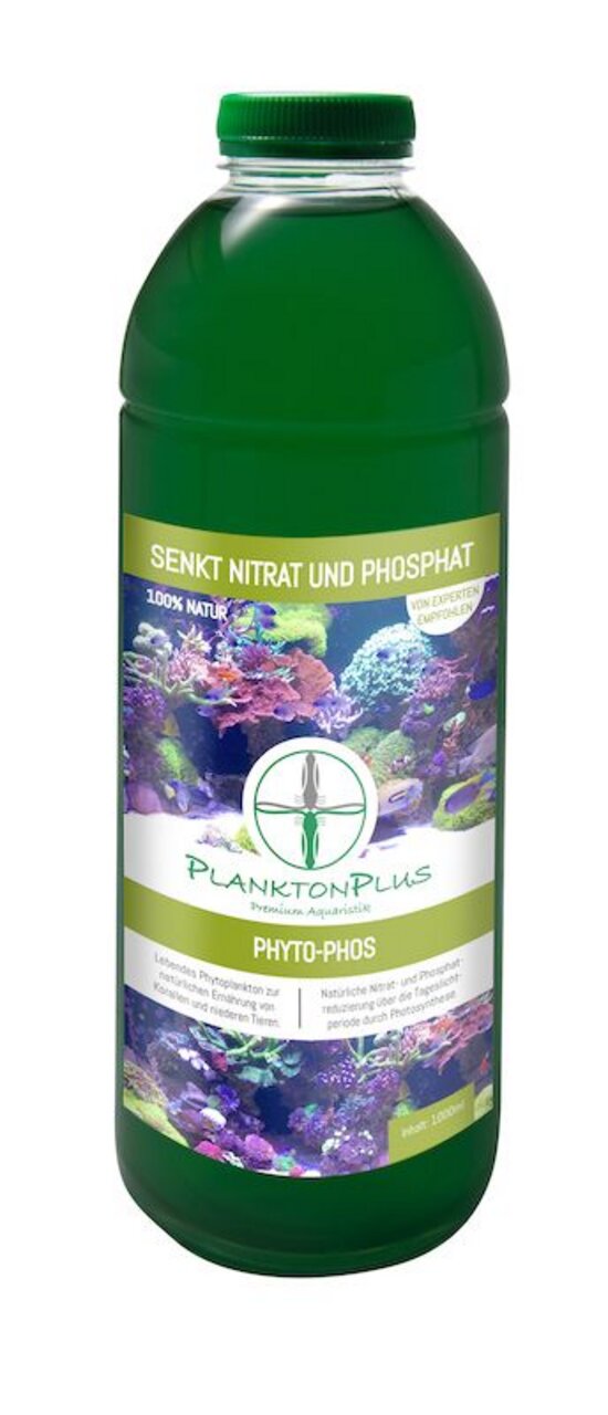 Plankton Plus Phyto-Phos, 1L, für Aquarienbesitzer, lebendes Phytoplankton, 100% Natur, reduziert Nitrat-Phosphat, Expertenempfehlung.